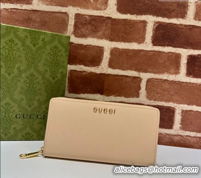 Reasonable Price Gucci Leather Zip Around Wallet with Gucci script 772642 Light Beige 2023