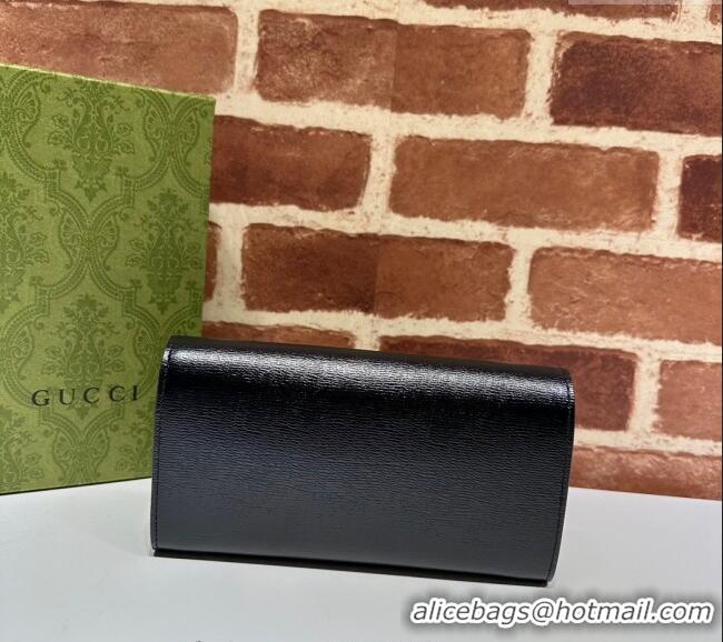 Promotional Gucci Continental Leather Long Wallet with Gucci script 772638 Black 2024