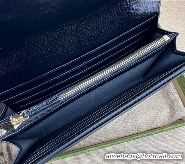 Promotional Gucci Continental Leather Long Wallet with Gucci script 772638 Black 2024