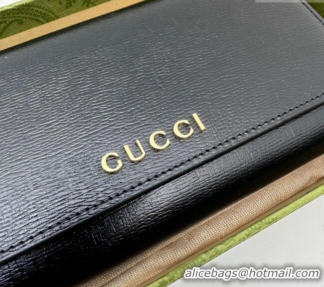 Promotional Gucci Continental Leather Long Wallet with Gucci script 772638 Black 2024
