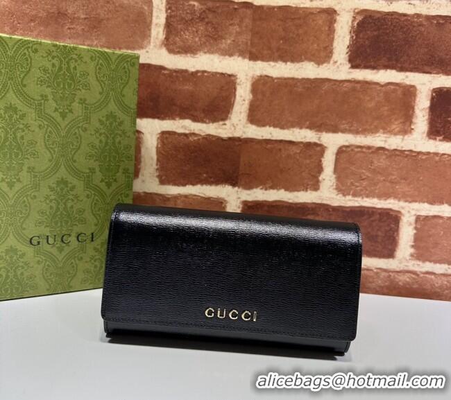 Promotional Gucci Continental Leather Long Wallet with Gucci script 772638 Black 2024