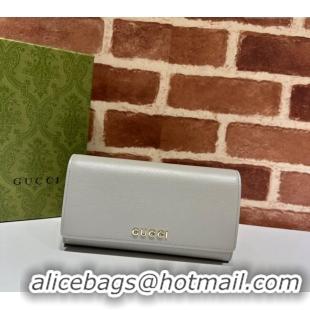New Design Gucci Continental Leather Long Wallet with Gucci script 772638 Light Grey 2024