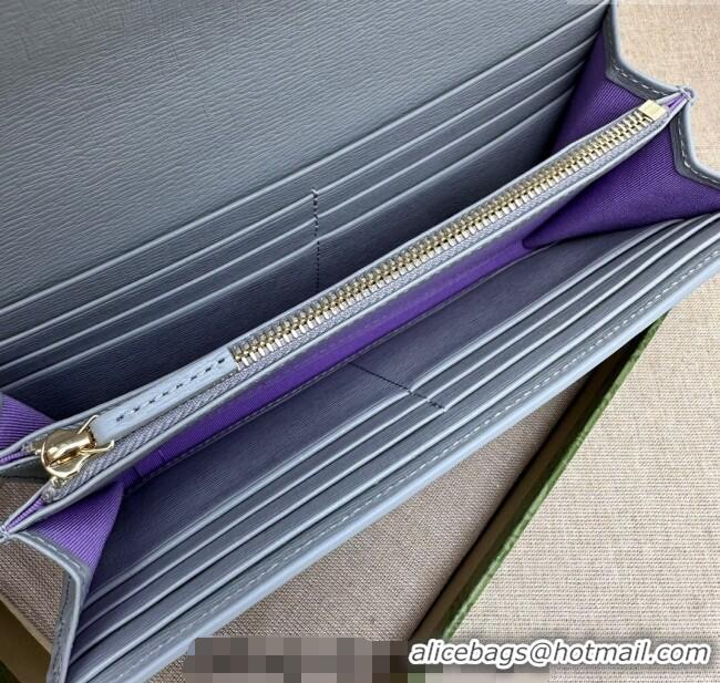 New Design Gucci Continental Leather Long Wallet with Gucci script 772638 Light Grey 2024