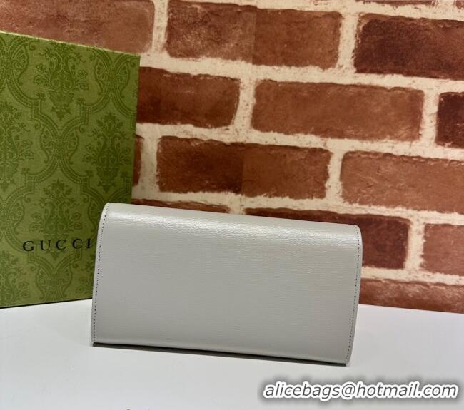 New Design Gucci Continental Leather Long Wallet with Gucci script 772638 Light Grey 2024