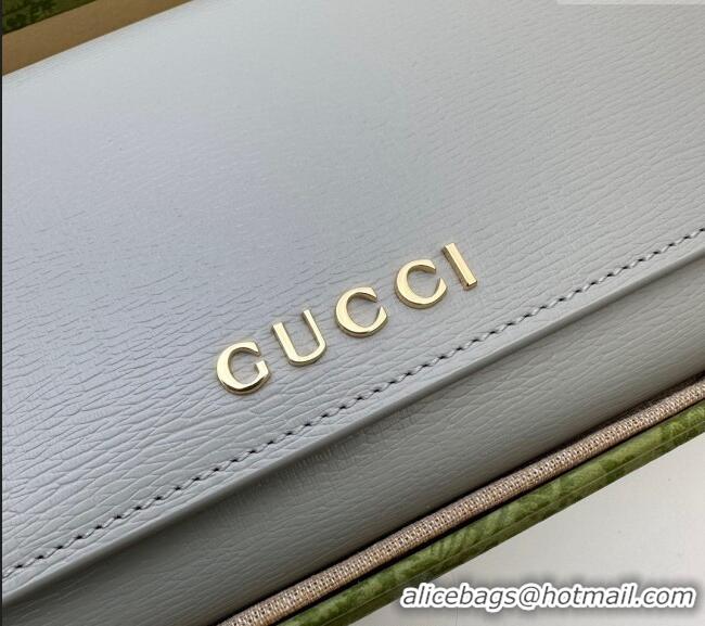 New Design Gucci Continental Leather Long Wallet with Gucci script 772638 Light Grey 2024