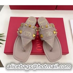 Best Product Valentino Plaster Caster Flat Thong Slides Sandal in Calfskin Powder Pink 0603079