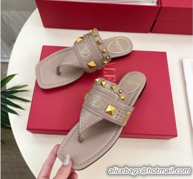 Best Product Valentino Plaster Caster Flat Thong Slides Sandal in Calfskin Powder Pink 0603079
