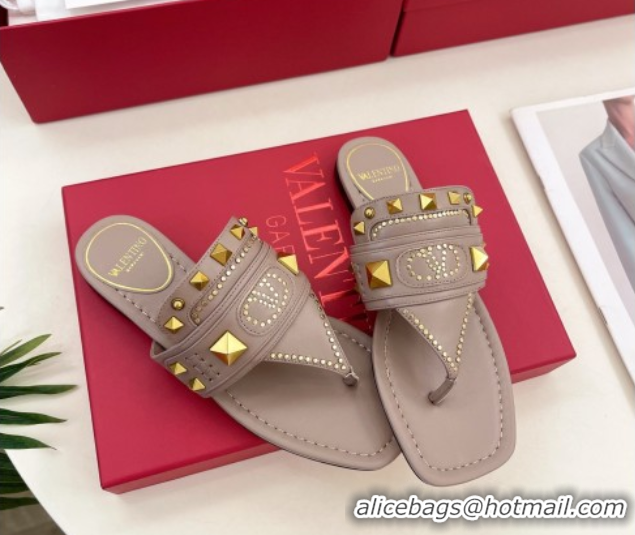 Best Product Valentino Plaster Caster Flat Thong Slides Sandal in Calfskin Powder Pink 0603079