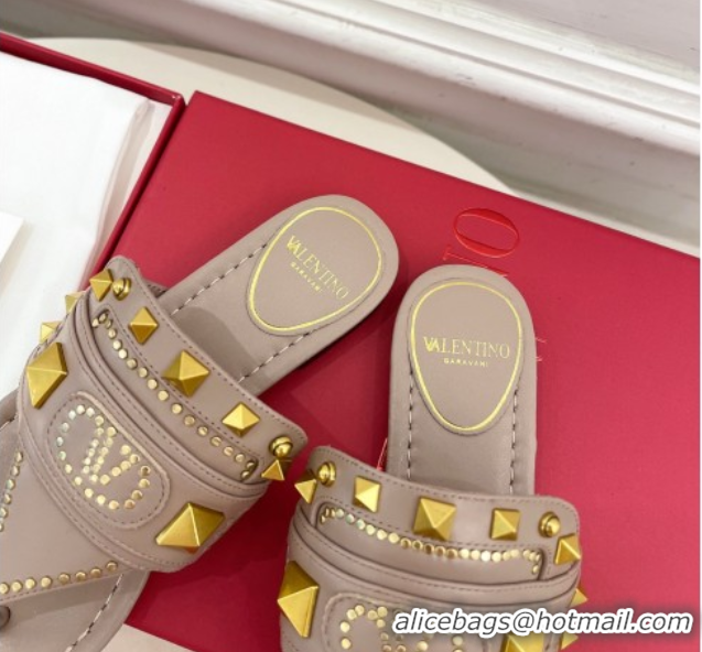 Best Product Valentino Plaster Caster Flat Thong Slides Sandal in Calfskin Powder Pink 0603079