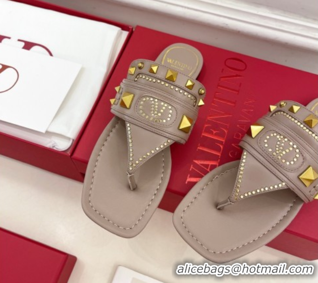 Best Product Valentino Plaster Caster Flat Thong Slides Sandal in Calfskin Powder Pink 0603079