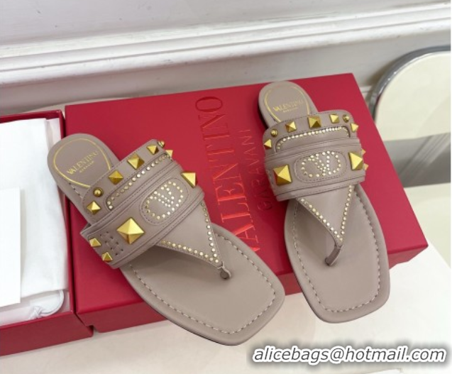 Best Product Valentino Plaster Caster Flat Thong Slides Sandal in Calfskin Powder Pink 0603079