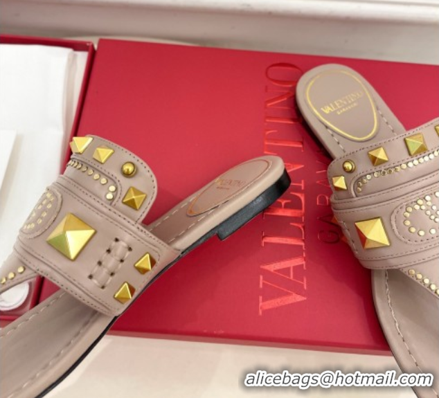 Best Product Valentino Plaster Caster Flat Thong Slides Sandal in Calfskin Powder Pink 0603079