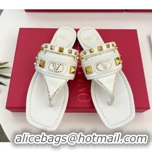 Pretty Style Valentino Plaster Caster Flat Thong Slides Sandal in Calfskin White 0603080