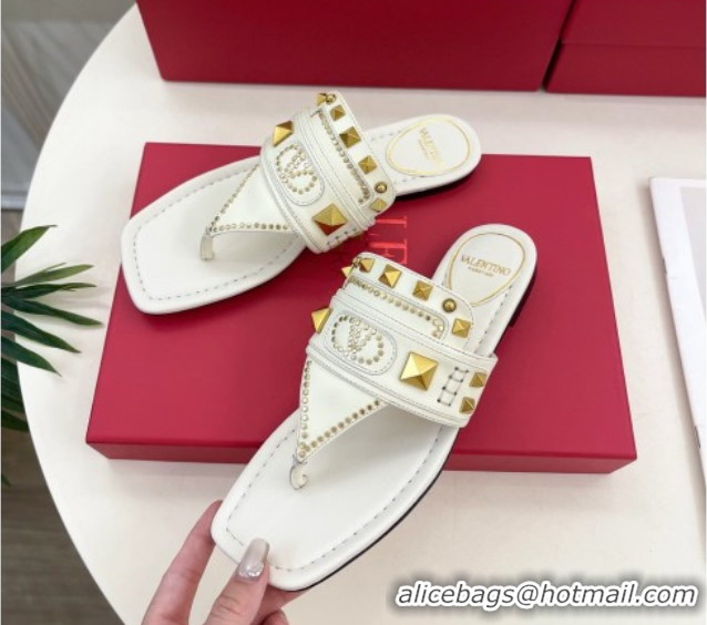 Pretty Style Valentino Plaster Caster Flat Thong Slides Sandal in Calfskin White 0603080