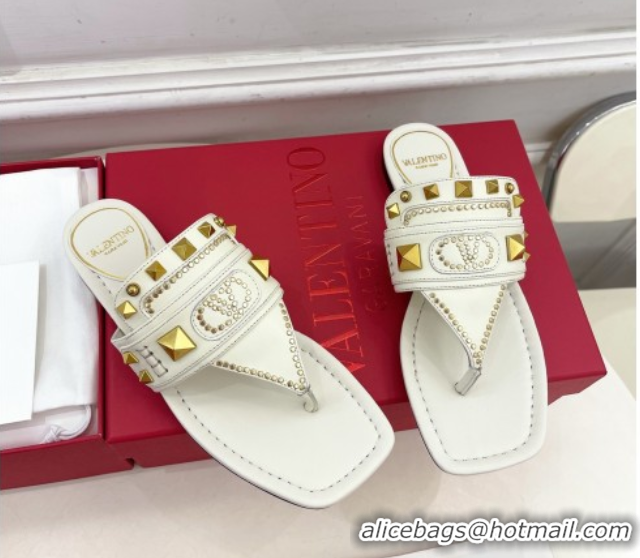 Pretty Style Valentino Plaster Caster Flat Thong Slides Sandal in Calfskin White 0603080