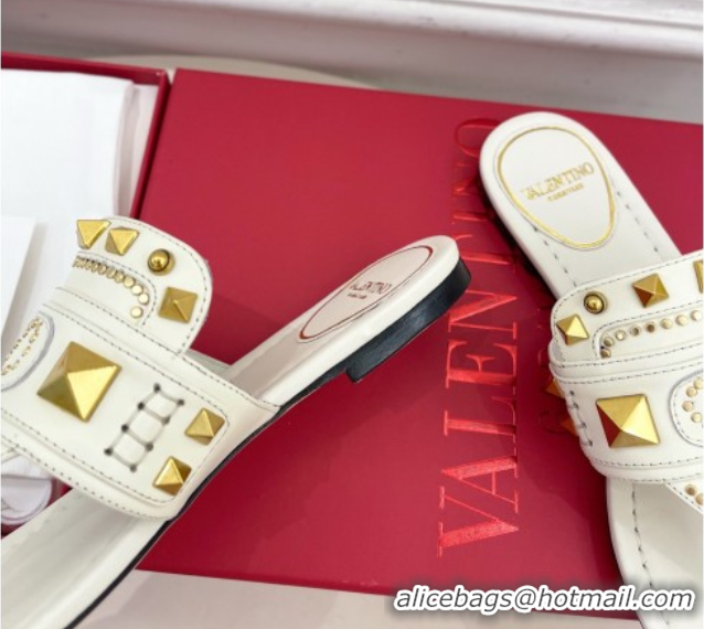 Pretty Style Valentino Plaster Caster Flat Thong Slides Sandal in Calfskin White 0603080