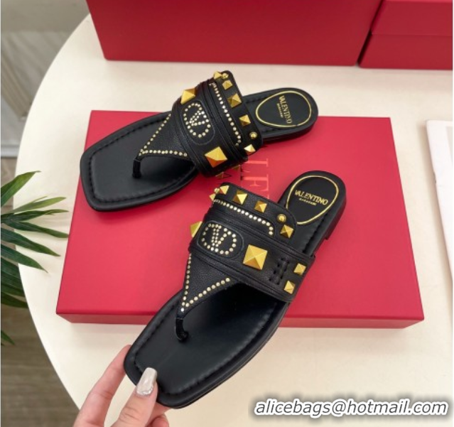 Purchase Valentino Plaster Caster Flat Thong Slides Sandal in Calfskin Black 0603081