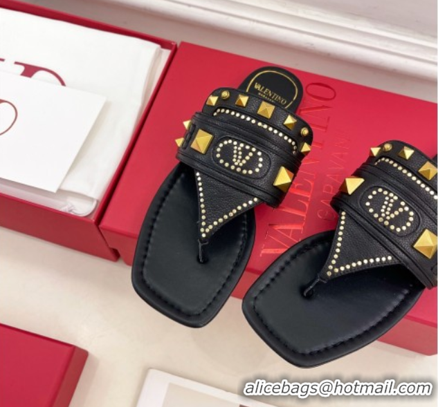 Purchase Valentino Plaster Caster Flat Thong Slides Sandal in Calfskin Black 0603081