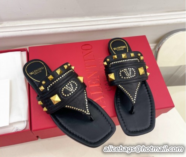 Purchase Valentino Plaster Caster Flat Thong Slides Sandal in Calfskin Black 0603081