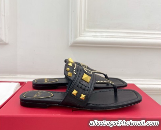 Purchase Valentino Plaster Caster Flat Thong Slides Sandal in Calfskin Black 0603081
