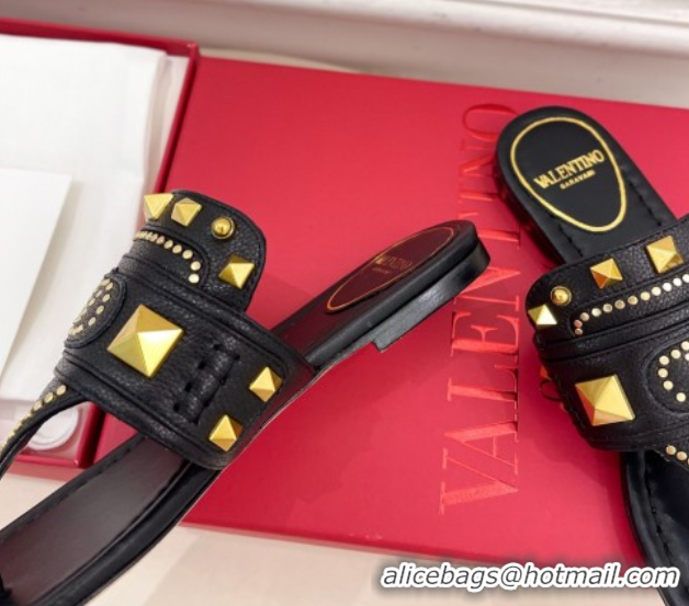 Purchase Valentino Plaster Caster Flat Thong Slides Sandal in Calfskin Black 0603081