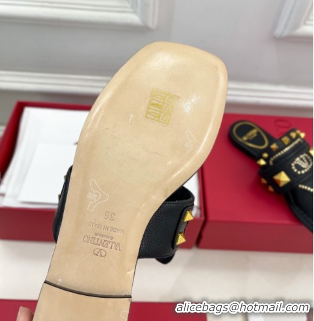 Purchase Valentino Plaster Caster Flat Thong Slides Sandal in Calfskin Black 0603081