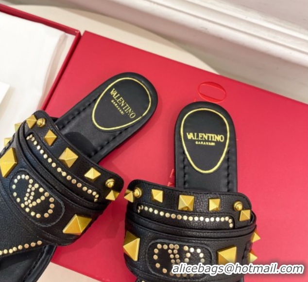 Purchase Valentino Plaster Caster Flat Thong Slides Sandal in Calfskin Black 0603081