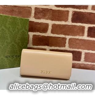 Promotional Gucci Continental Leather Long Wallet with Gucci script 772638 Light Beige 2024