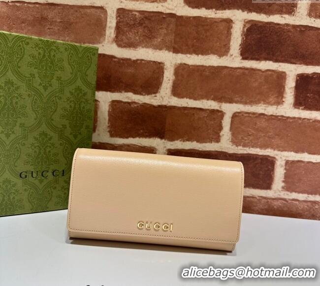Promotional Gucci Continental Leather Long Wallet with Gucci script 772638 Light Beige 2024
