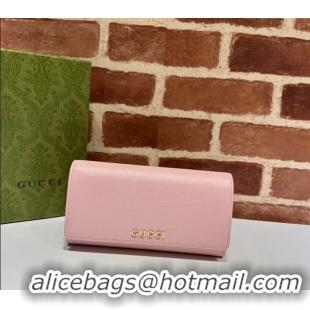 Top Design Gucci Continental Leather Long Wallet with Gucci script 772638 Light Pink 2024