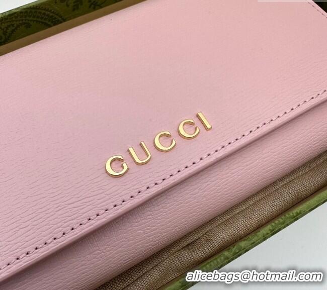 Top Design Gucci Continental Leather Long Wallet with Gucci script 772638 Light Pink 2024