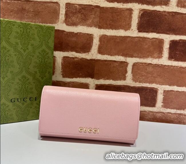 Top Design Gucci Continental Leather Long Wallet with Gucci script 772638 Light Pink 2024
