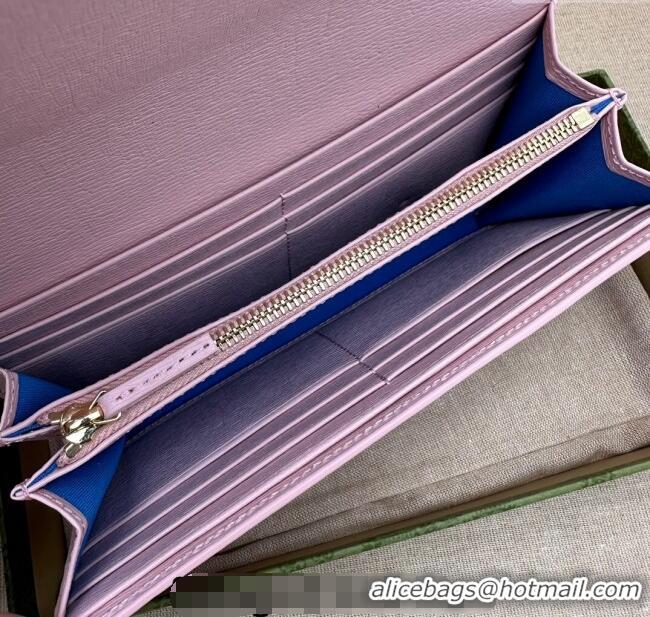 Top Design Gucci Continental Leather Long Wallet with Gucci script 772638 Light Pink 2024