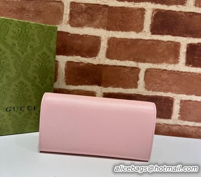 Top Design Gucci Continental Leather Long Wallet with Gucci script 772638 Light Pink 2024
