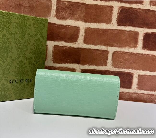 Good Product Gucci Continental Leather Long Wallet with Gucci script 772638 Light Green 2024