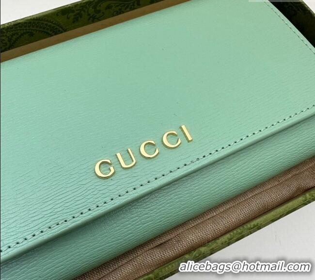 Good Product Gucci Continental Leather Long Wallet with Gucci script 772638 Light Green 2024