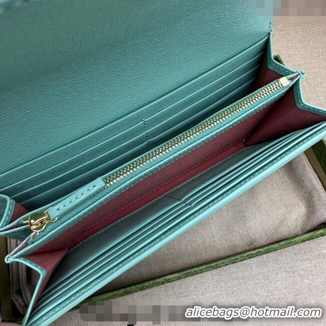 Good Product Gucci Continental Leather Long Wallet with Gucci script 772638 Light Green 2024