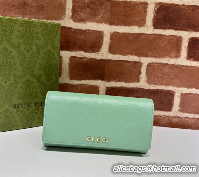 Good Product Gucci Continental Leather Long Wallet with Gucci script 772638 Light Green 2024