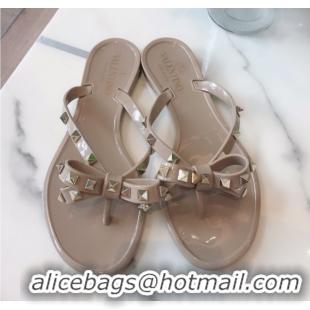 Luxury Valentino Rockstud Rubber Flat Slides Sandal with Bow Grey 0711047
