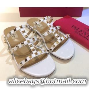 Good Looking Valentino Classic Rockstud Flat Slides Sandal in Calfskin Leather White 0711055