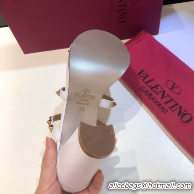 Durable Valentino Classic Rockstud Heel Slides Sandal 9.5cm in Calfskin Leather White 0711066