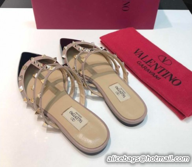 Luxury Cheap Valentino Classic Rockstud Flat Mules in Patent Leather Black 0711067
