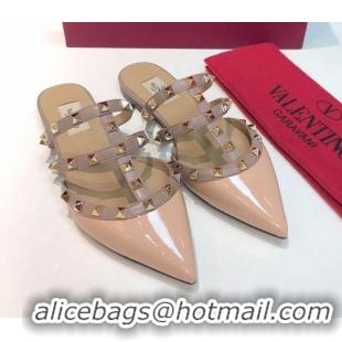 Luxury Valentino Classic Rockstud Flat Mules in Patent Leather Light Pink 0711068