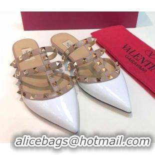 Good Quality Valentino Classic Rockstud Flat Mules in Patent Leather White 0711069