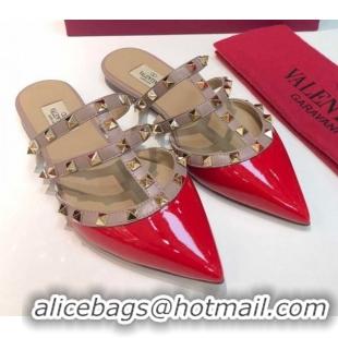 Purchase Valentino Classic Rockstud Flat Mules in Patent Leather Red 0711070
