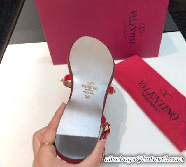 Good Product Valentino Classic Rockstud Flat Sandals in Calfskin Leather with Straps Metallic Pink 0711079
