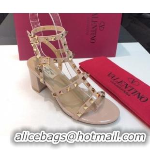 Cheaps Valentino Classic Rockstud Heel Sandals 6.5cm in Patent Leather with Straps Nude 0711083