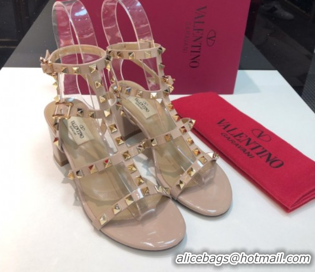 Cheaps Valentino Classic Rockstud Heel Sandals 6.5cm in Patent Leather with Straps Nude 0711083