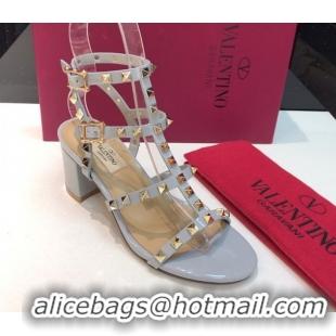 Luxury Valentino Classic Rockstud Heel Sandals 6.5cm in Patent Leather with Straps Blue 0711084