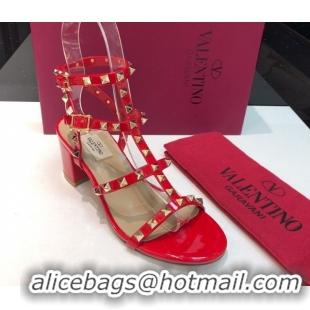 Best Price Valentino Classic Rockstud Heel Sandals 6.5cm in Patent Leather with Straps Red 0711085